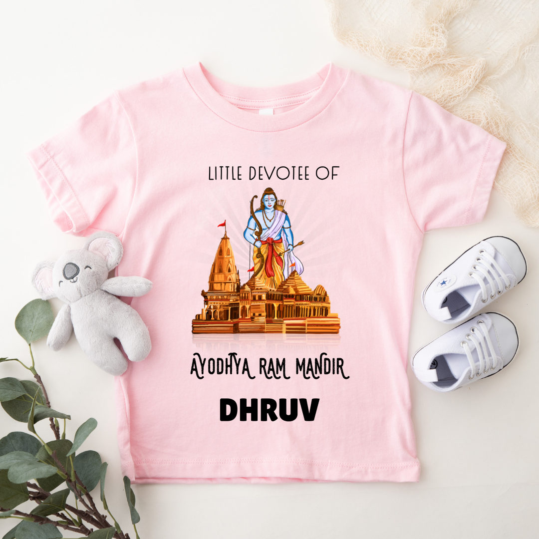 Little Devotee Of Ram Mandir - Personalised Kids Tshirt