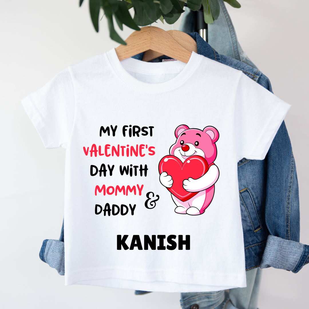 My First Valentines With Mommy & Daddy - Customisable Kids Tshirt