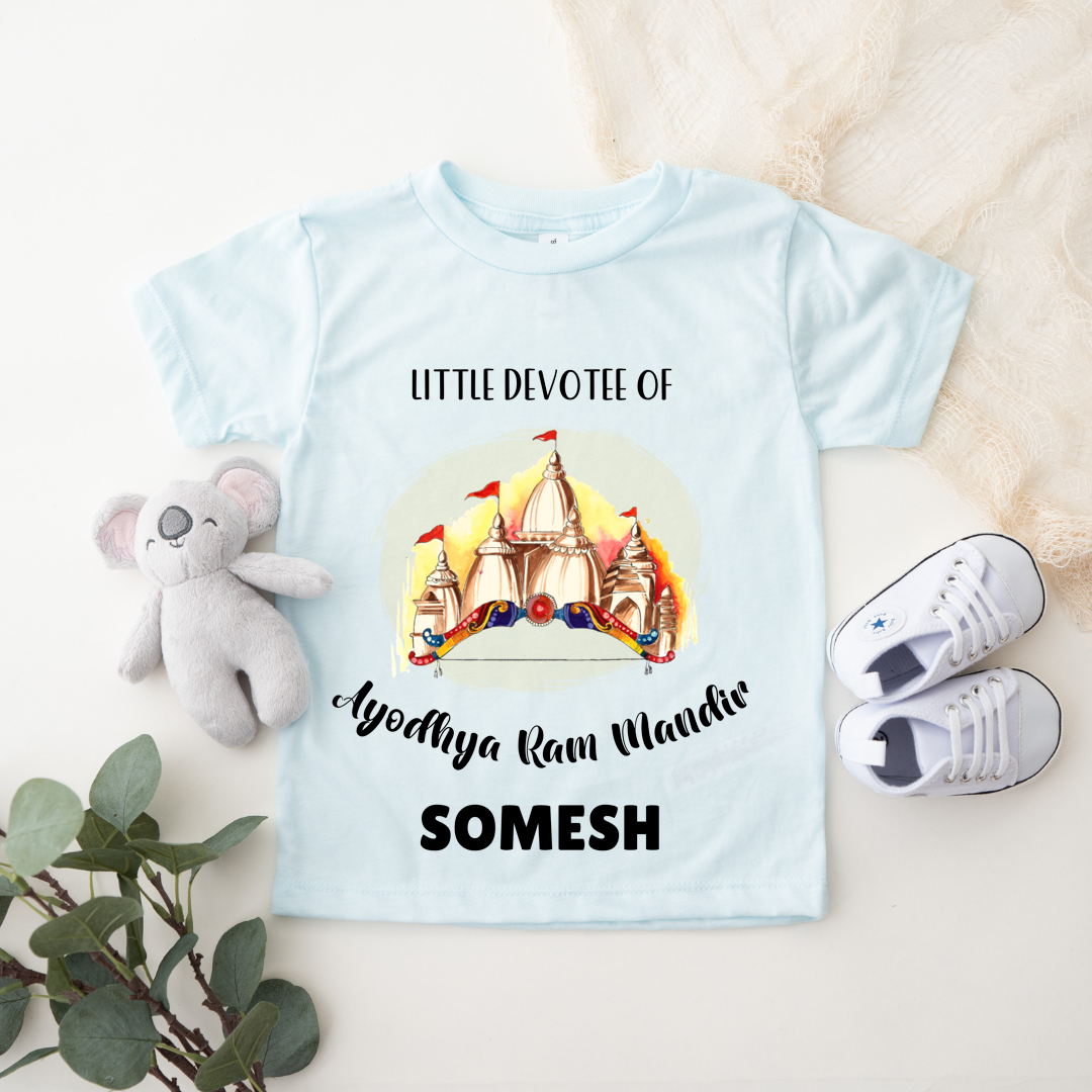 Little Devotee Of Ram Mandir - Personalised Kids Tshirt