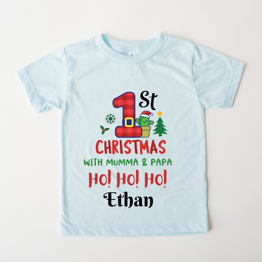 1st Christmas With Mama & Papa - Custom Kids Tee