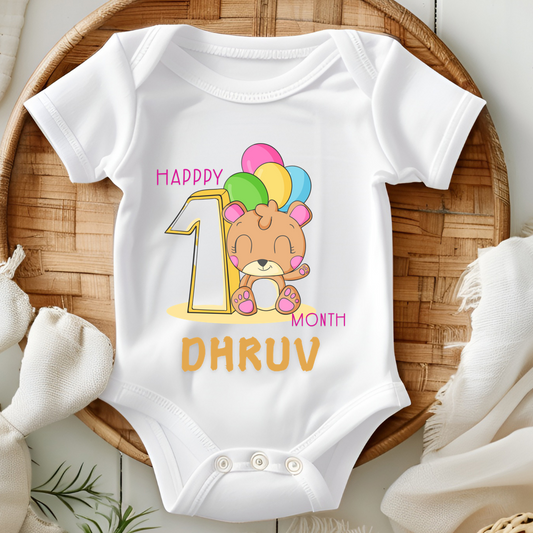 Teddy One Month Milestone With Custom Baby Name - Romper