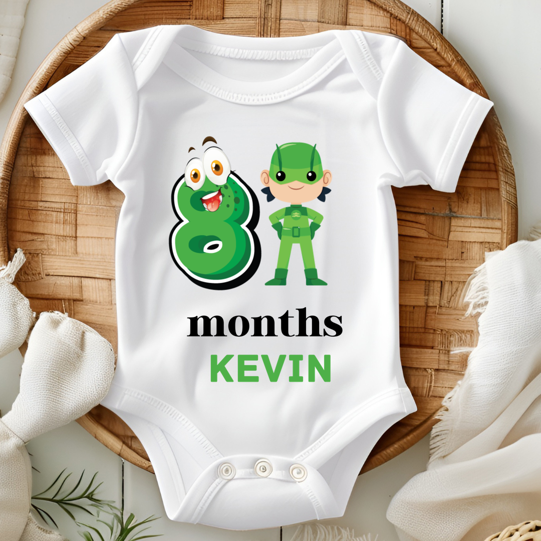 Superhero Eight Month Milestone With Custom Baby Name - Romper