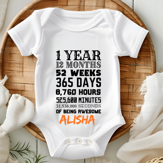 12 Months Bday - Custom Baby Name Romper