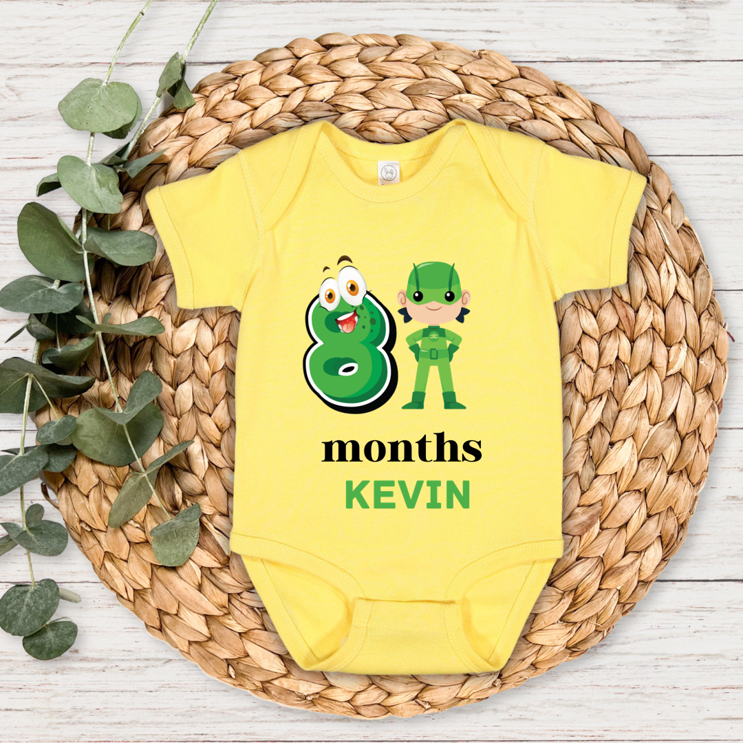 Superhero Eight Month Milestone With Custom Baby Name - Romper